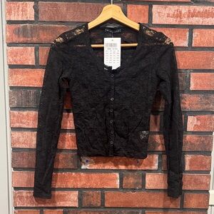 Brandy Melville Black Lace Button-Down Shirt